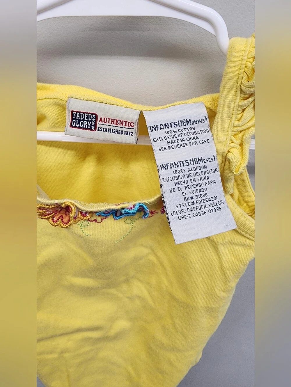 Faded Glory Baby Girls Yellow Floral Ruffle Bodysuit 6-9M Y2K 100% Cotton